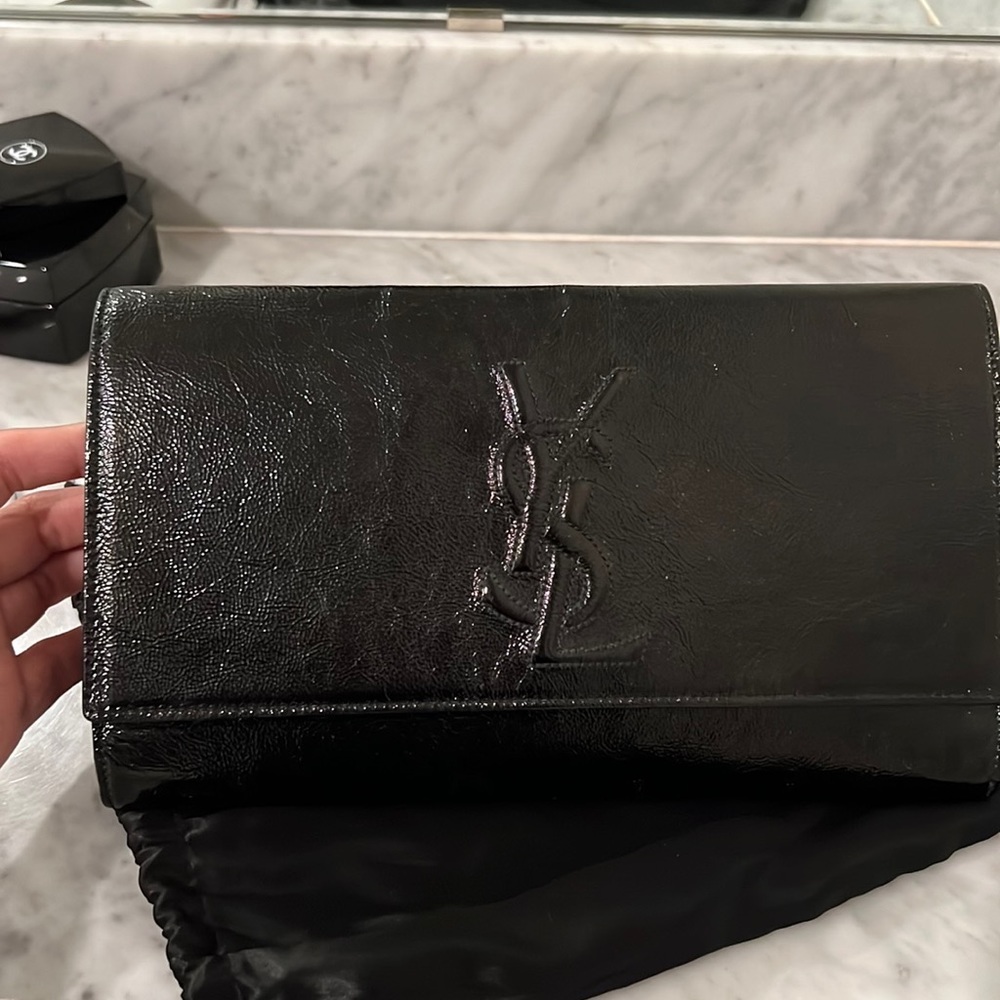 Saint Laurent Black Patent Leather YSL Clutch